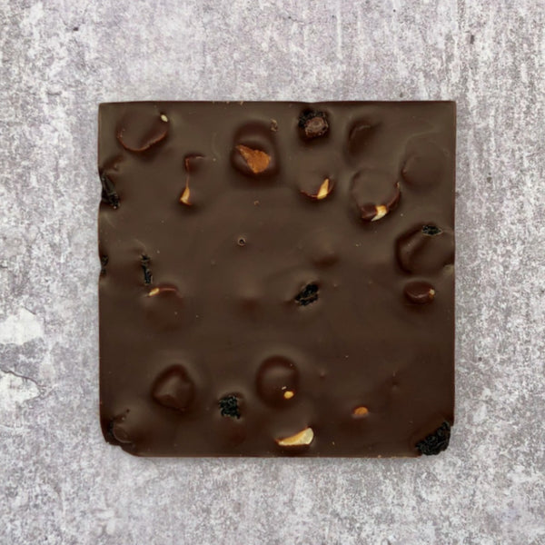 Hazelnut and raisin dark chocolate slab bar